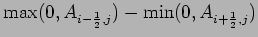 $\displaystyle \mbox{max}(0, A_{i-\frac{1}{2},j}) - \mbox{min}(0,
A_{i+\frac{1}{2},j})$