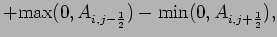 $\displaystyle + \mbox{max}(0, A_{i,j-\frac{1}{2}}) -
\mbox{min}(0, A_{i,j+\frac{1}{2}}),$