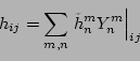 \begin{eqnarray*}
h_{ij} = \sum_{m,n}
\left. \tilde{h}_n^m Y_n^m \right\vert _{ij} \\
\end{eqnarray*}