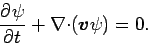 \begin{displaymath}
\DP{\psi }{t} + \Ddiv (\Dvect{v}\psi ) = 0.
\end{displaymath}