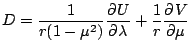 $\displaystyle D = \frac{1}{r(1-\mu^2)} \DP{U}{\lambda}
+ \frac{1}{r} \DP{V}{\mu}$