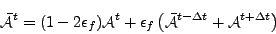 \begin{displaymath}
\bar{\cal A}^{t}
= ( 1-2 \epsilon_f ) {\cal A}^{t}
+ \eps...
...eft( \bar{\cal A}^{t-\Delta t} + {\cal A}^{t+\Delta t} \right)
\end{displaymath}