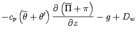$\displaystyle - c_{p}
\left(\overline{\theta}
+ \theta^{\prime}
\right)
\DP{\left(\overline{\Pi} + \pi\right)}{z}
- g
+ D_{w}$